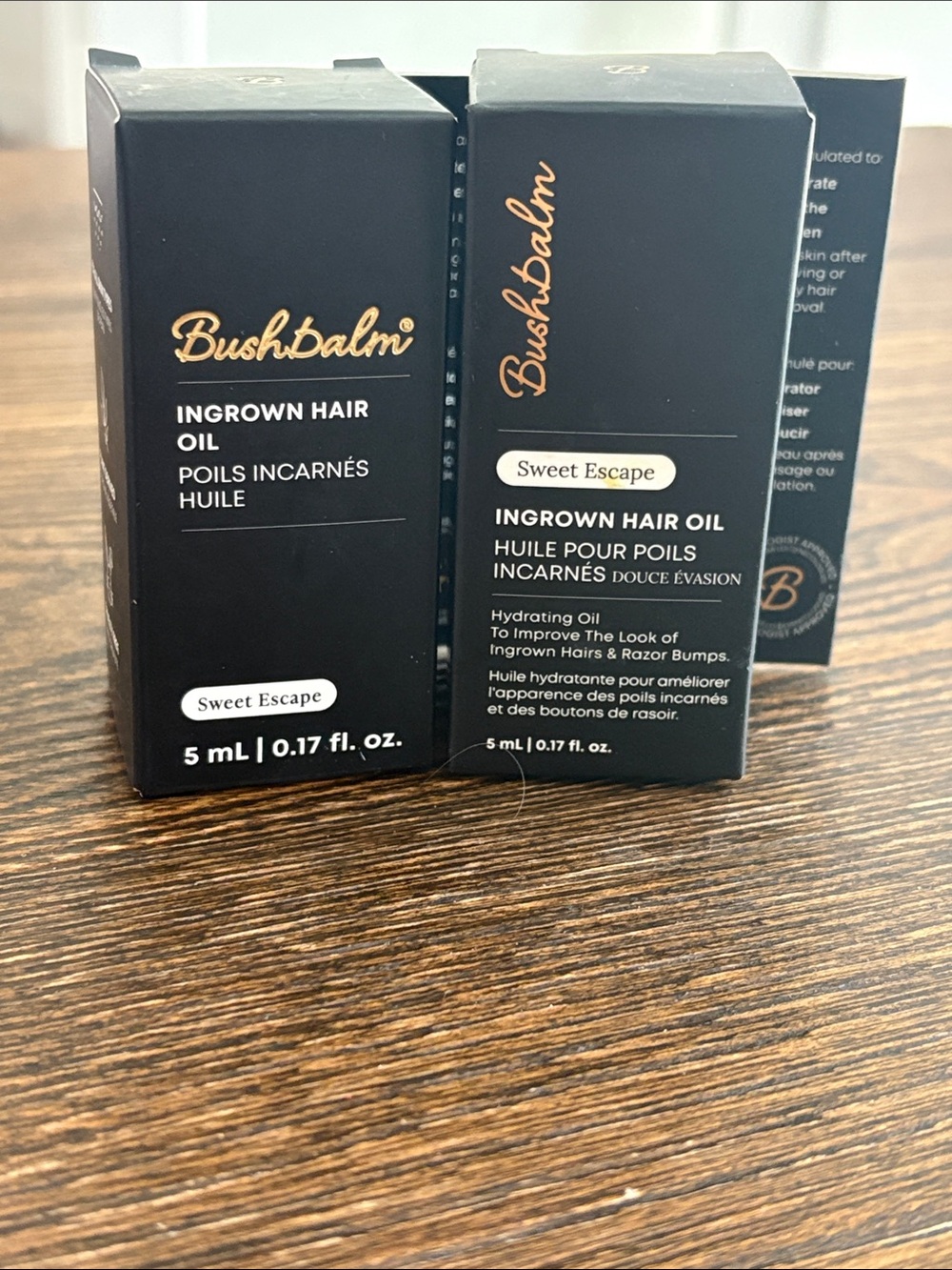 Bushbalm NIB Sweet Escape Ingrown Hair Oil (5 mL) - Black & Gold Box x 2 bundle